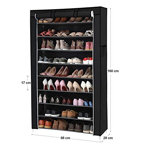 SONGMICS Estante para Zapatos de 10 niveles con Tapa Antipolvo, Armario para Guardar Zapatos, Organizador para Zapatos con Capacidad para 40 Pares de Zapatos, 88 x 28 x 160 cm, Negro RXJ36H