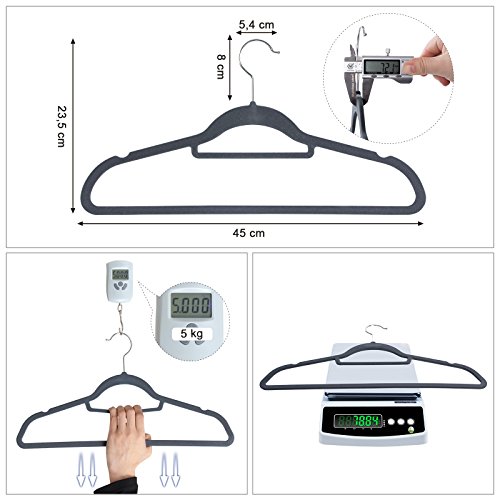 SONGMICS - Perchas de Terciopelo, 20 Unidades, 0,6 cm de Grosor, para Trajes, Chaquetas, con Superficie Antideslizante y Dos Muescas, Gancho Giratorio 360°, Gris Claro CRF20VX