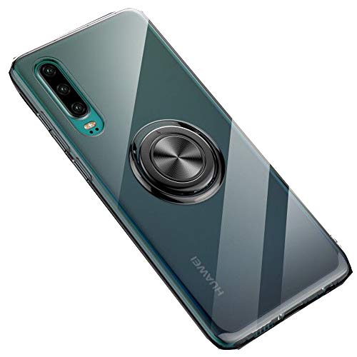 SORAKA Funda Transparente para Huawei P30 con Anillo Giratorio de 360 Grados y Placa de Metal Compatible con Soporte Móvil Coche Magnético Ultradelgado Carcasa de TPU Suave