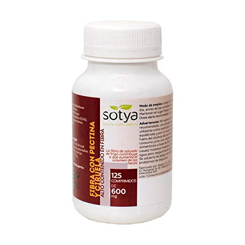 Sotya Fibra con Pectina y Ciruela | 125 Comprimidos de 600mg | Contra el Estreñimiento Agudo y Limpieza del Intestino. | Laxante Natural, Detox.