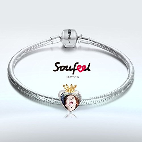 SOUFEEL Abalorio Charm Pulsera de Foto Personalizado Plata de Ley Navidad Cumpleaño y Aniversario para Madre Mujer Niña