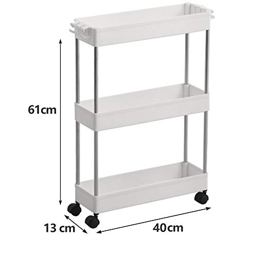 SPACEKEEPER Carro de Almacenamiento de 3 Niveles, Delgado, móvil, Organizador de estantes, deslizable, rodante, utilitario, Estante de Cocina, baño, lavandería, Oficina, Lugares Estrechos, Blanco