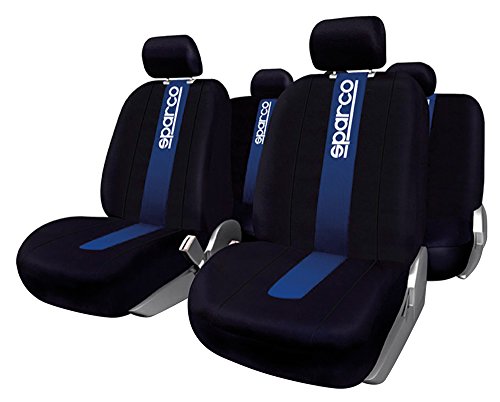 Sparco SPC1011 Juego de fundas para asientos de coche, color negro y azul, modelo CLASSIC, 11 Piezas