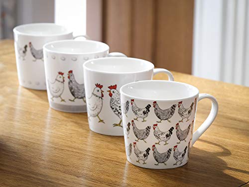 SPOTTED DOG GIFT COMPANY Juego de 4 Tazas de Desayuno, Tazas de Café Té Originales 426 ml Grandes de Porcelana con Animales de Granja Gallina, Regalos Mujer y Hombre