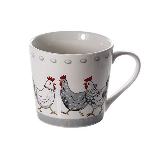 SPOTTED DOG GIFT COMPANY Juego de 4 Tazas de Desayuno, Tazas de Café Té Originales 426 ml Grandes de Porcelana con Animales de Granja Gallina, Regalos Mujer y Hombre