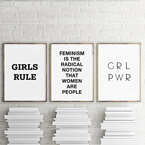 SRDFDF Decoración de Feminismo Lienzo Inspirado Lámina, Girl Rules y Girl Power Canvas Painting Poster Girls Girl 40x50cmx3 sin Marco