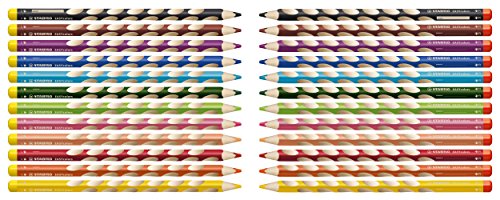 STABILO EASYcolors START - Lápiz de color ergonómico - Modelo para ZURDOS - Estuche con 12 colores y 1 sacapuntas