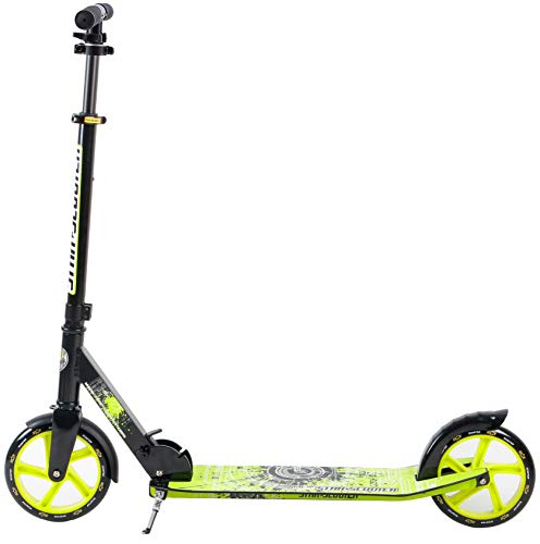 Star-Scooter Patinete Patineta Scooter Plegable XXL para niños y niñas a Partir de 6-7 años y Adultos para Ciudad | 205 mm Edición mas Ancha, con más Espacio para los pies | Negro & Verde