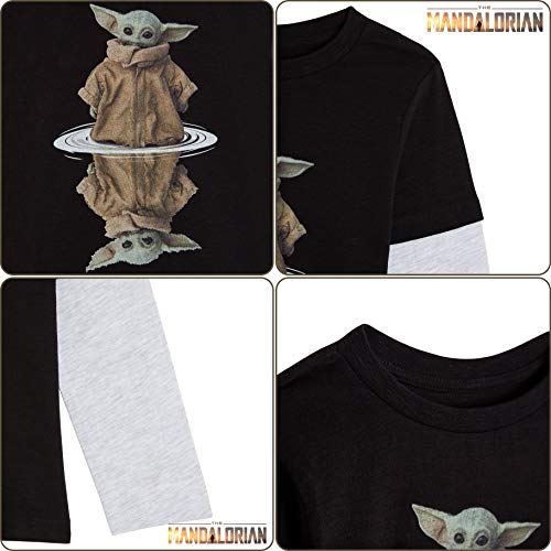 Star Wars Camiseta Niño, Camisetas Niño de Manga Larga Gris y Negra, con Baby Yoda The Mandalorian The Child, Ropa Niño, Regalos para Niños y Adolescentes (9-10 años)