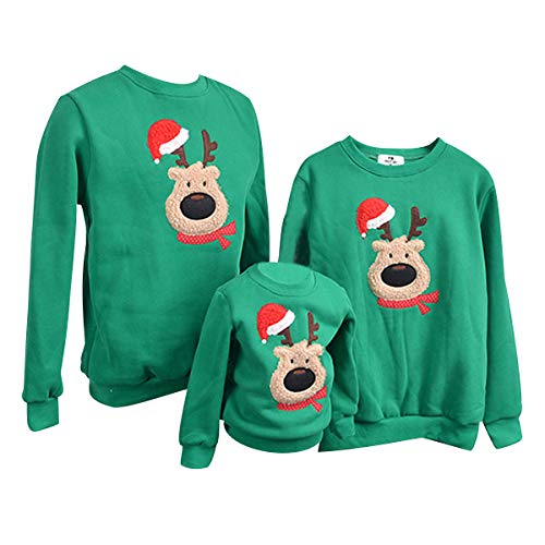 Sudadera Navidad Jersey Navideño Sudaderas Navideñas Familiares Niño Niña Sueter Hombre Mujer Reno Sweaters Estampadas Pullover Cuello Redondo Largas Chica Chico Invierno Anchas Basicas Verde