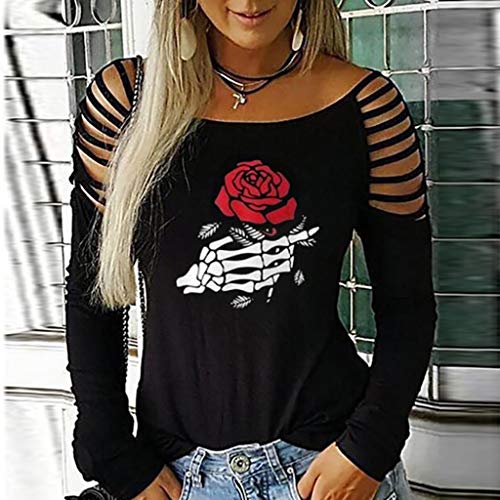 Sudadera para Mujer Moda Halloween Punk Gótico Manga Larga Fuera del Hombro Talla Grande Cuello Redondo Jersey Mujer Otoño Primavera Blusa Tops Tumblr Suéter Mujer Abrigo Deportiva por vpass