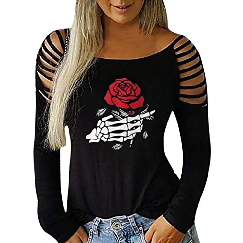 Sudadera para Mujer Moda Halloween Punk Gótico Manga Larga Fuera del Hombro Talla Grande Cuello Redondo Jersey Mujer Otoño Primavera Blusa Tops Tumblr Suéter Mujer Abrigo Deportiva por vpass