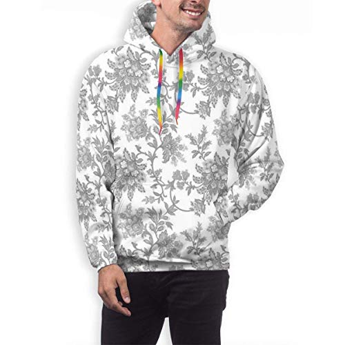 Sudaderas con capucha para hombre Sudadera con capucha, pétalos étnicos monocromáticos Influencias de la naturaleza tradicional asiática Impresión de arte de esencia, impresión en 3D Camisetas de ma