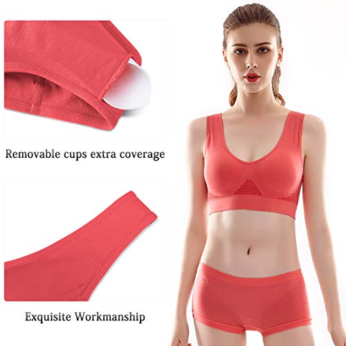 Sujetador Deportivo para Mujeres Bra con Almohadillas Extraíbles para Correr Sin Costuras Yoga Ropa Negro Blanco Nude Violeta Rojo, 2 Piezas