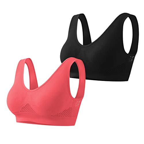 Sujetador Deportivo para Mujeres Bra con Almohadillas Extraíbles para Correr Sin Costuras Yoga Ropa Negro Blanco Nude Violeta Rojo, 2 Piezas