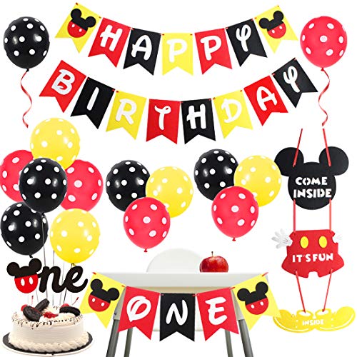 Suministros para la Primera Fiesta temática de Mickey - Decoraciones para Fiestas de Mickey y Minnie Letrero de Bienvenida Colgador de Puerta Negro Rojo Amarillo para el Primer cumpleaños