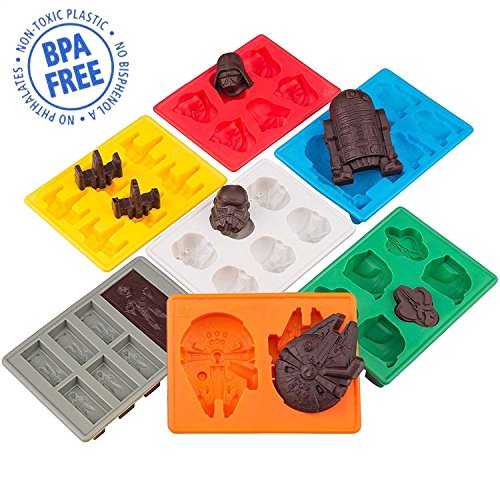 Sunerly Moldes de silicona para bandeja de hielo en forma de personaje de Star Wars, ideal para chocolate, cubitos de hielo, bandejas, gelatina, dulces, postres, jabón para hornear y hacer velas