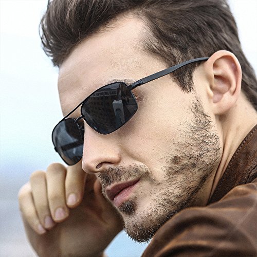 SUNGAIT Gafas de sol Hombre Polarizadas Clásico Retro Gafas de sol para Hombre metal Marco Negro/gris 2458