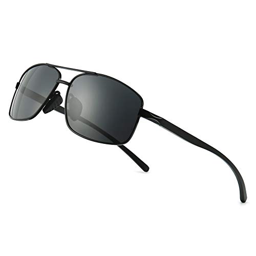 SUNGAIT Gafas de sol Hombre Polarizadas Clásico Retro Gafas de sol para Hombre metal Marco Negro/gris 2458