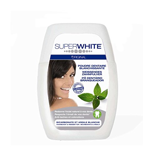 Superwhite Polvo dental 80g. polvo dental blanqueador, innovación blanqueadora con bicarbonato y arcilla blanca, polvo blanqueador dental