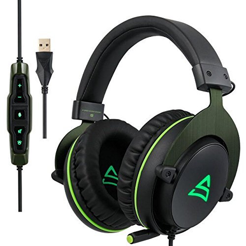 SUPSOO G817 Sonido estéreo envolvente Iluminación LED Auriculares para auriculares Auriculares con cable para PC Gamers con micrófono Cancelación de ruido y control de volumen (negro y verde)