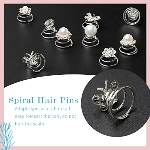 Surplex 72 pcs horquillas en espiral para el pelo con diamantes de imitación flores blancas, perlas Rhinestone y cristales, para tocados y peinados de novia bodas fiestas, 8 estilos