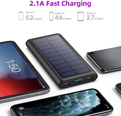 SWEYE Cargador Solar 26800mAh,【2020 Nueva Versión】Batería Externa Solar de Carga Rápida con 2 Puertos USB Powerbank con Tecnología de Detección Automática Para Smartphones, Tabletas y Dispositivos USB