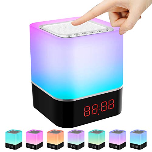 Swonuk Altavoz Lámpara Noche Táctil LED Altavoces Portátiles Lámpara de Mesa Noche con Control Táctil, Reproductor de MP3, Altavoces, Tres Métodos de Reproducción de Música con Tarjeta SD USB