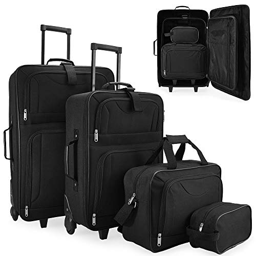 T-LoVendo TLV-HK-908 Juego de maletas de viaje 4 pcs con bolso y neceser, Negro