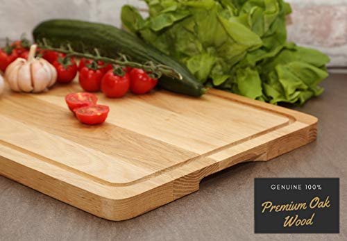 Tabla de cortar de madera de roble Premium. Tabla de corte extra grande 45 cm x 30 cm x 2 cm. Mejor para carnes, verduras y quesos. Grado profesional de resistencia y durabilidad. Ranura de goteo