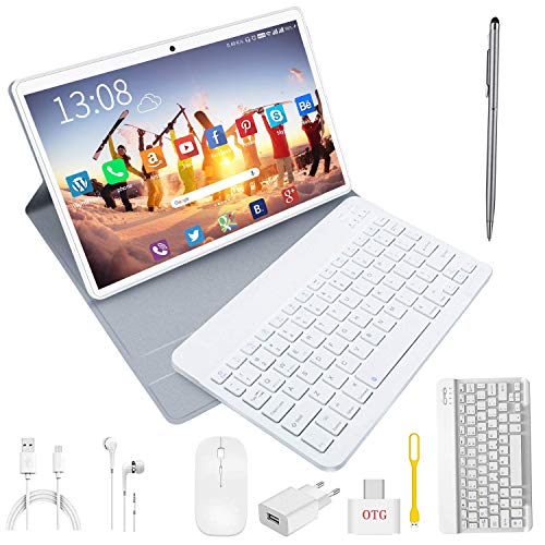 Tablet 10 Pulgadas 4G/WiFi Android 9.0 Pie, DOUDOUGO Ultrar-Rápido Tablets 4GB RAM + 64GB ROM/256GB Escalable | Laptop Convertible de Oficina | Dual SIM -8000mAh Bluetooth GPS Type-C 5+8.0MP -Oro