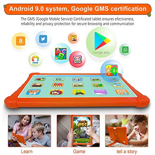 Tablet para Niños con WiFi 4G, 3GB RAM 32GB ROM /128GB Escalables Tableta PC, Quad-Core Dual SIM 8+5MP 8500mAh Google OTG Netflix Tablet Android 9.0 (Naranja)