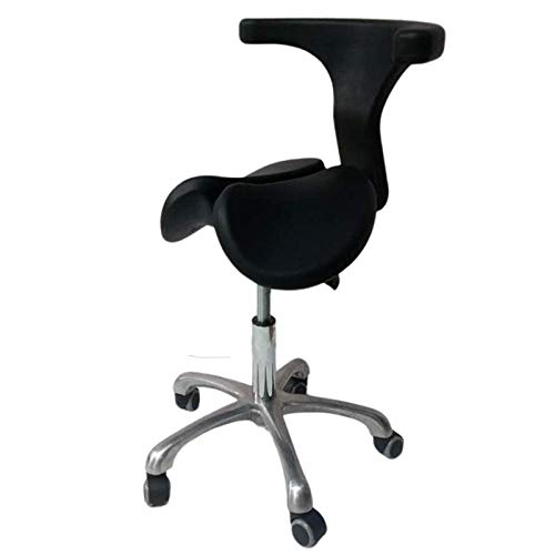 Taburete De con Rueditas，Silla Giratoria con Negro PU Cuero Sintético Asiento，Altura Regulable 49-65 cm，160kg de Capacidad de Carga，Taburete Giratorio Silla con Respaldo para Peluquería Manicura Bell