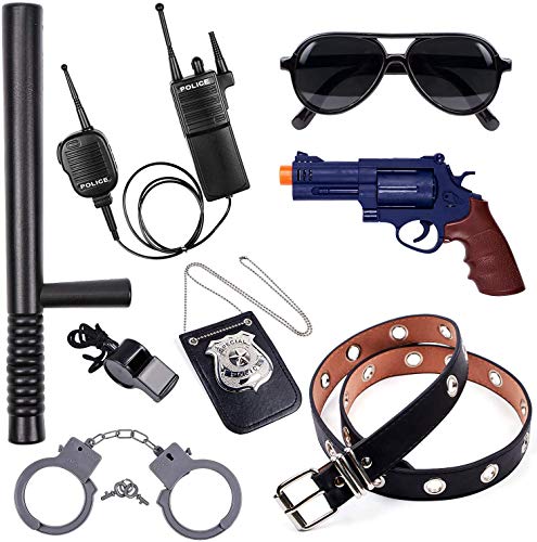 Tacobear Policía Equipo Niño Policía Disfraz Accesorios Policía Placa Policía Esposas Walkie Talkie Porra Policía Juguete Kit para Niños Halloween Fiesta Carnaval