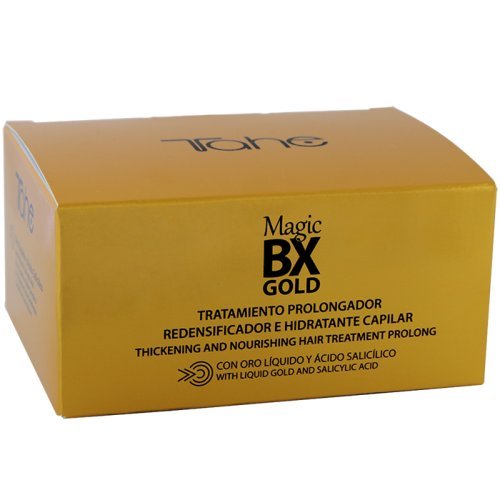 Tahe Magic BX Gold Pack Prolongador del Efecto de Magic BX Gold para Cabellos Secos, Champú Redensificador 300 ml y Mascarilla Redensificadora 300 ml y 5 viales de 10 ml