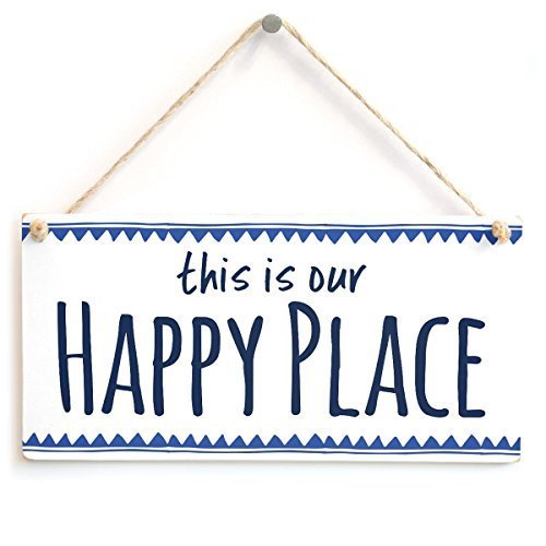 Tarfy This Is Our Happy Place Blue Border For Snug, Den, Family Rooms with Placa de Madera Colgante de Pared Arte Decorativo para el hogar casa Bar café té Barbacoa Tienda