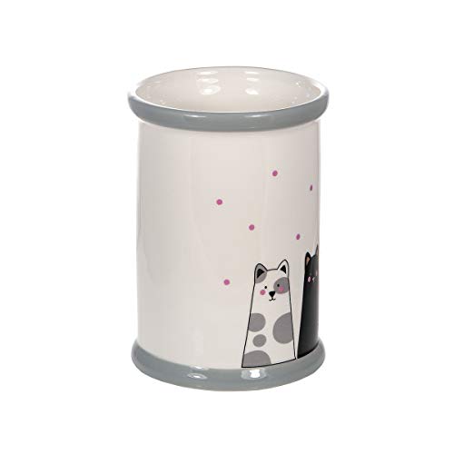 Tarro para Utensilios de Cocina de cerámica, Soporte para Utensilios de Cocina 16 x 11 cm, con Diseño de Gatos, Regalo Gato para Amantes de los Gatos