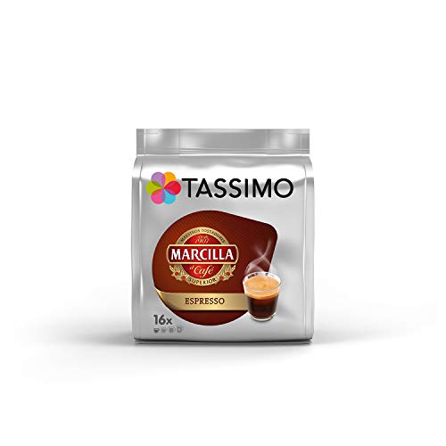 Tassimo Café Marcilla Café Selección - Marcilla Café con Leche/Cortado/Espresso/Café Largo/Espresso Descafeinado Cápsulas de Café - 5 Paquetes (80 Porciones)