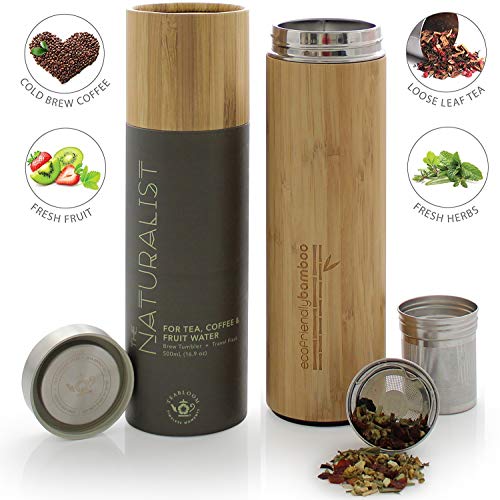 Teabloom Termo De Viajes Multiusos - Gran Capacidad 0,5 L - Taza Termo Con Aislamiento - Bambú Ecológico - Infusor De Té De Viaje - The Naturalist