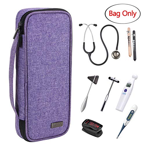 Teamoy estuche para estetoscopio, Bolsa de transporte compatible con el estetoscopio Littmann de 3M, linterna medica, Martillo neurológico y otros accesorios, Púrpura