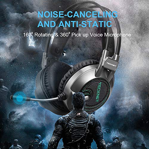 TECKNET Auriculares Gaming con Micrófono Cascos Gaming Sonido Envolvente Virtual 7.1, Reducción de Ruido Volumen Ajustable para Ordenador, Laptop