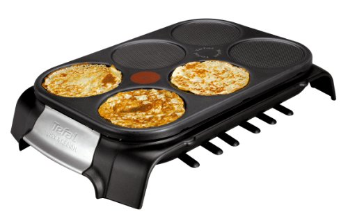 Tefal Crep Party Inox & Design PY558813 - Crepera de Acero Inoxidable y Revestimiento Antiadherente con Capacidad para 6 Tortitas, Crepes o Pancakes