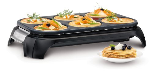 Tefal Crep Party Inox & Design PY558813 - Crepera de Acero Inoxidable y Revestimiento Antiadherente con Capacidad para 6 Tortitas, Crepes o Pancakes