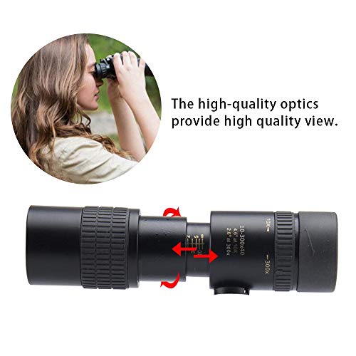 Telescopio monocular, telescopio monocular 4K 10-300X40 mm Super teleobjetivo zoom monocular, alta potencia HD ligero telescopio para observación de aves, caza, senderismo (sin trípode y clip).