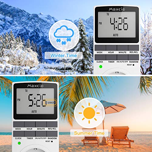 Temporizador Enchufe, Maxcio Programador Enchufe Digital Programable Pantalla LCD Horario de Verano 12/24 horas Semanal Digital Timer con Modo Aleatorio Ahorrar Energía 16A / 3680W Máx (3 Packs)