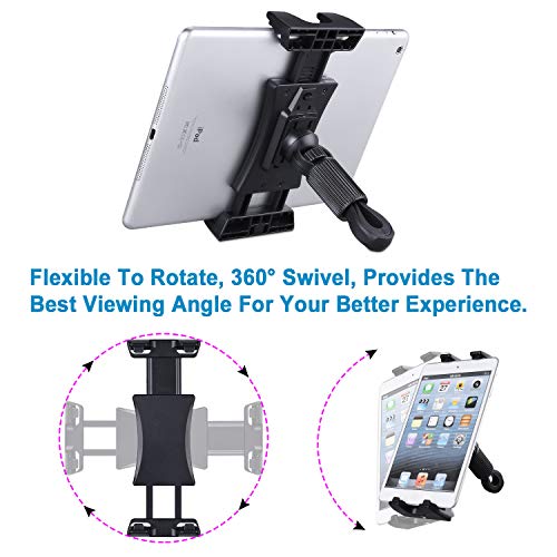 Tendak Soporte de bicicleta estática para tablet, portátil Reposacabezas Caminadora Ejercicio Gimnasio Manillar Micrófono Soporte 360° ajustable para iPad Pro, iPad Mini 4.7-12.9" Tabletas Teléfono