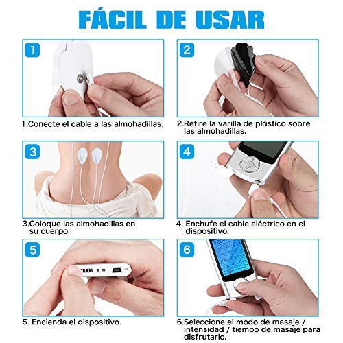 Tens/EMS Masajeador Electroestimulador con 16 Modos y 6 Electrodos para Masaje, para Aliviar del Dolor (Espalda, Cuello, Hombros, Piernas)