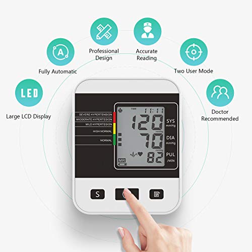 Tensiómetro de Brazo Digital, Annsky Monitor Eléctrico de Presión Arterial Medición Automática de la Presión Arterial y pulso de frecuencia cardíaca detección,2 memorias de usuario