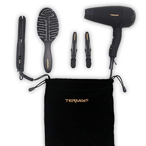 Termix Travel Kit Termix. Incluye Plancha de Pelo, Secador de Viaje, 2 Pinzas de Pelo y Cepillo Desenredante Paddle. Pack De Viaje Para Conseguir Un Cabello Sano y Brillante Estés Donde Estés.