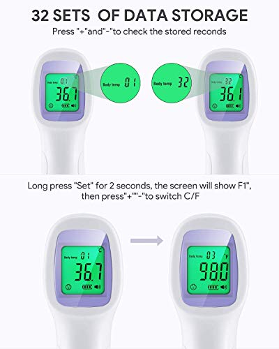 Termometro de Frente Infrarrojos Digital Sin Contacto - Termómetro Digitales Infrarrojo Medidor de Temperatura con Alarma - Termometros de Frontal Profesional para Niños, Bebes, Adultos, Objetos